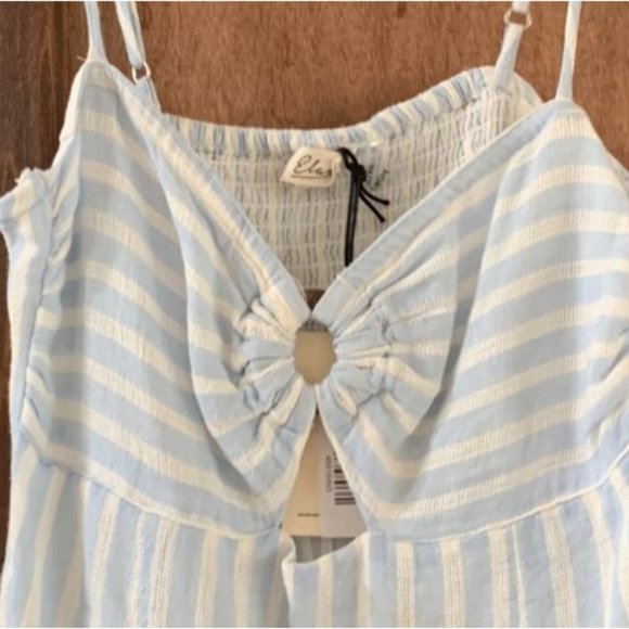New Elan Sky Womens Size L Stripe Maxi Dress Spaghetti Strap Retails $89 Linen T - Picture 5 of 6